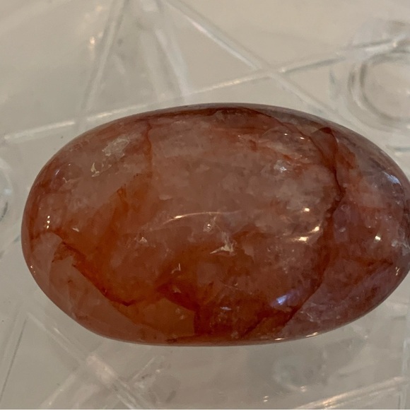 2.25" Hematoid Red Fire Quartz Crystal Polished Palm Stone Chakras Madagascar - Picture 5 of 11